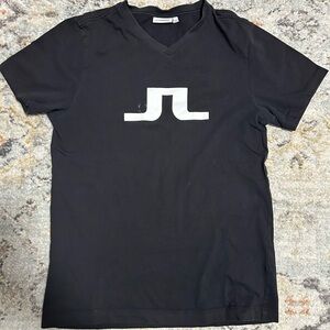 Men's Black V-Neck Tee with White Logo